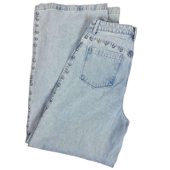 Avec Les Filles Jeans Studded High Rise Wide Leg Size 27 Sabine Wash - Picture 1 of 13